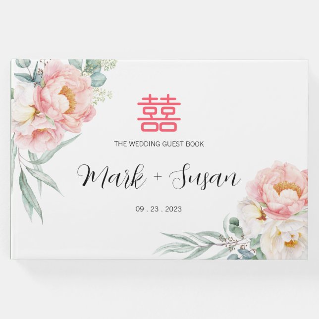 Livro De Visitas Eucalyptus Peonies China Weding Guest Book (Frente)