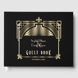 Livro De Visitas Excelente Negro Dourado de luxo Gatsby Roaring 20s