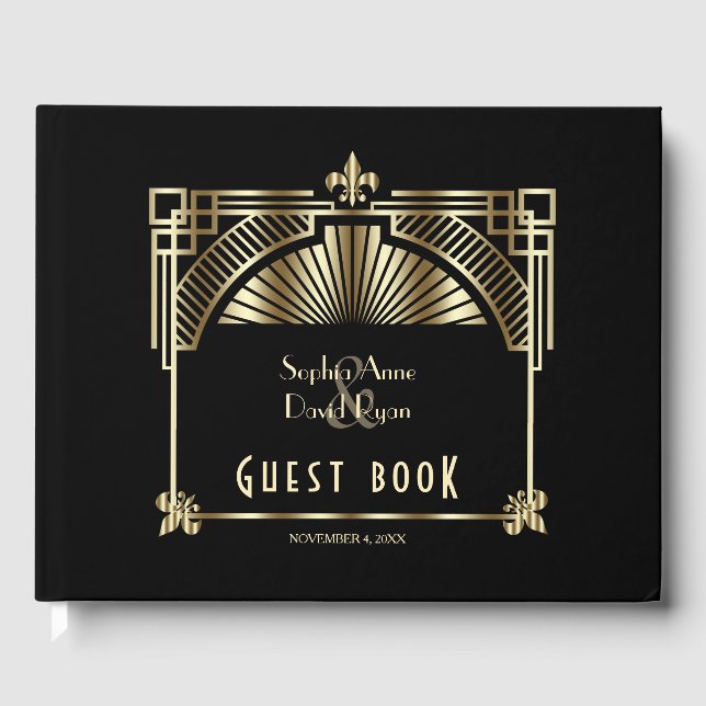 Livro De Visitas Excelente Negro Dourado de luxo Gatsby Roaring 20s (Frente)