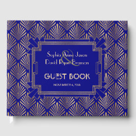 Livro De Visitas Excelente Real Marinho Azul Dourada Gatsby Art Dec
