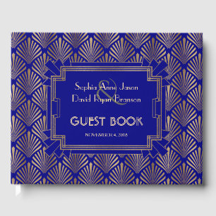 Livro De Visitas Excelente Real Marinho Azul Dourada Gatsby Art Dec