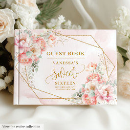 Livro De Visitas Faísca Boho Rosa Pálido Dourado Peonies Doce Dezes