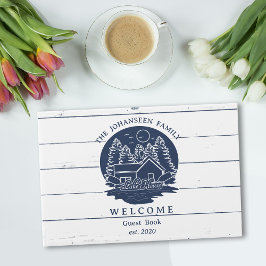 Livro De Visitas Família marinho Blue e White Rustic Wood Lake Hous