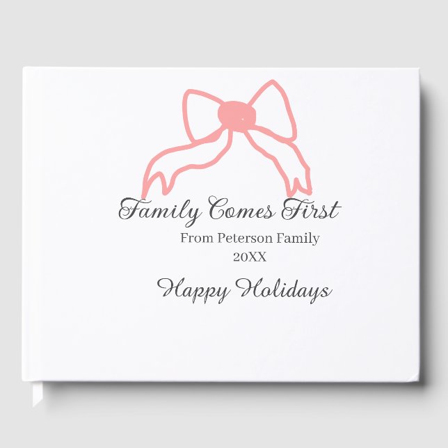 Livro De Visitas Family comes first red bow family name holidays (Frente)