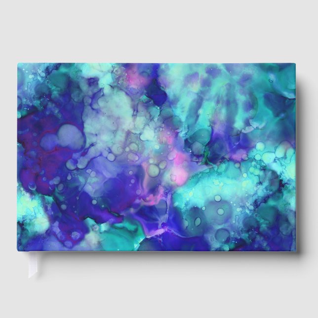 Livro De Visitas fantasia azul aquarelas : (Frente)
