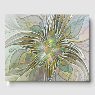 Livro De Visitas Fantasia Floral Arte Fractal Moderna Flor Com Ouro
