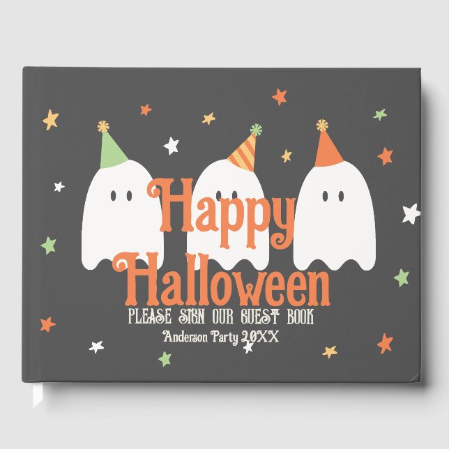 Livro De Visitas Fantasma Laranja Verde-Verde-Cinto Personalizado (Frente)