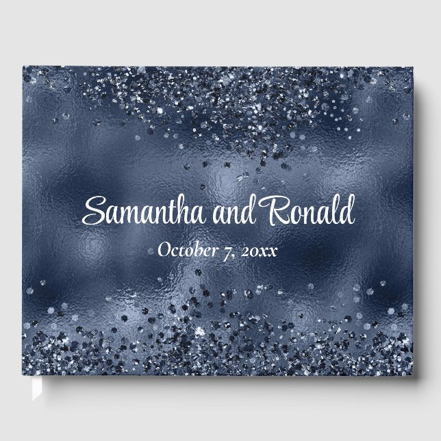 Livro De Visitas Faux Dark Blue Glitter e Foil Weding (Frente)