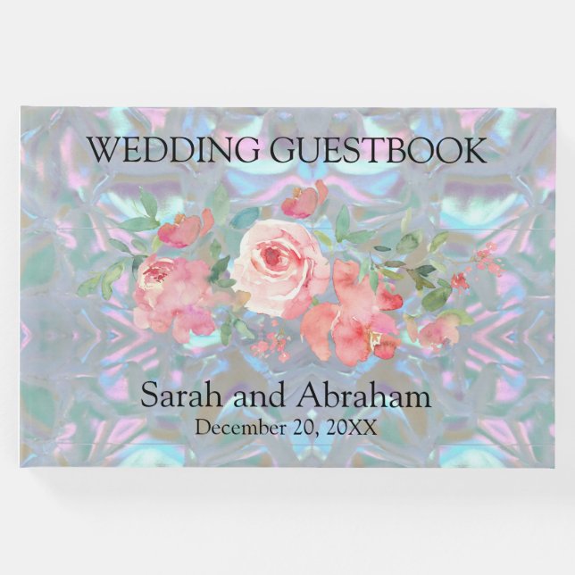 Livro De Visitas Faux Mãe de Pearl Wedding Guestbook (Frente)