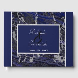 Livro De Visitas Faux Silver & Marinho Marble Wedding