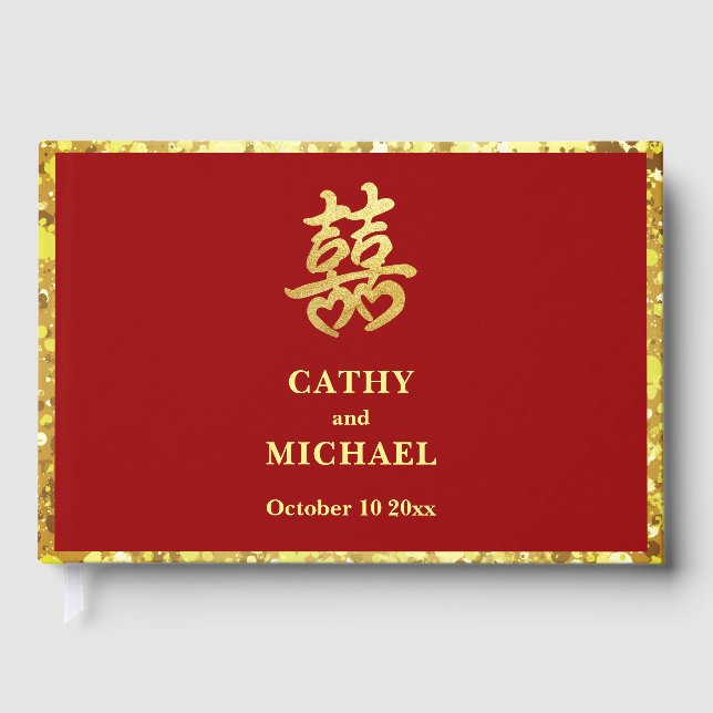 Livro De Visitas Felicidade dupla do casamento chinês coração verme (Frente)