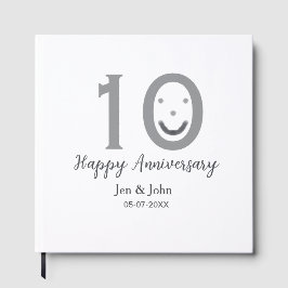 Livro De Visitas Feliz 10º aniversário nome data emoji cinza negrit