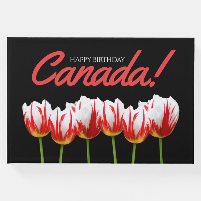 Livro De Visitas Feliz Aniversário do Canadá Mapeando Tulipas Folho (Frente)