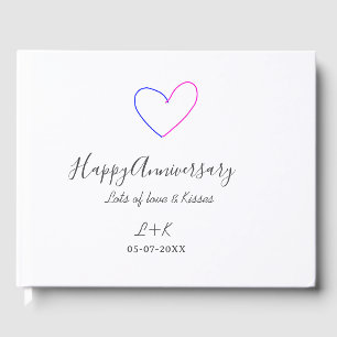 Livro De Visitas Feliz aniversário rosa azul coração nome data simp