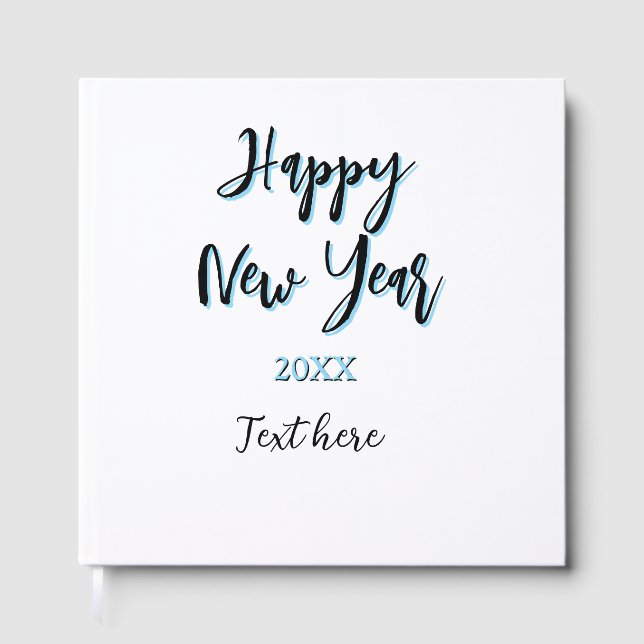 Livro De Visitas Feliz ano novo azul preto negrito ano simples na m (Frente)