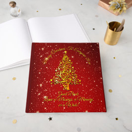 Livro De Visitas Feliz Natal 20XX Estrelas de Árvore Vermelha Doura