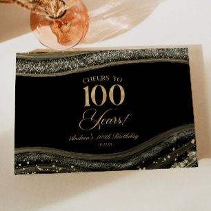 Livro De Visitas Festa de 100 Anos de Elegante Ágata Preta Dourada