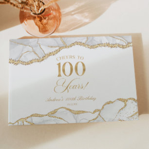 Livro De Visitas Festa de 100 Anos em Agata Dourada Branca Elegante