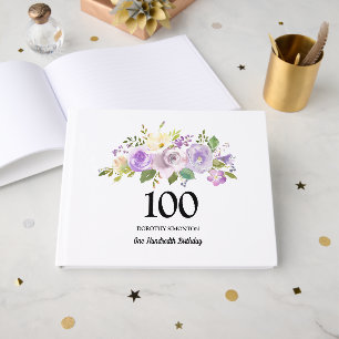 Livro De Visitas Festa de 100 Anos Flor de Rosa Roxa