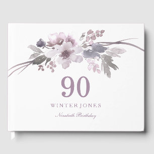 Livro De Visitas Festa de 90 anos Floral de Inverno Roxo Elegante