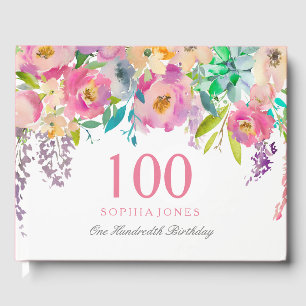 Livro De Visitas Festa de aniversário das flores Pastel da aguarel