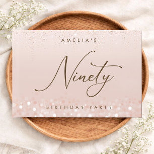 Livro De Visitas Festa de Aniversário de 90 anos em Rose Gold Glitt