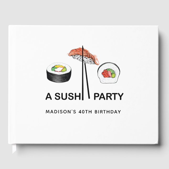 Livro De Visitas Festa de aniversário de Sushi Personalizada Simple (Frente)