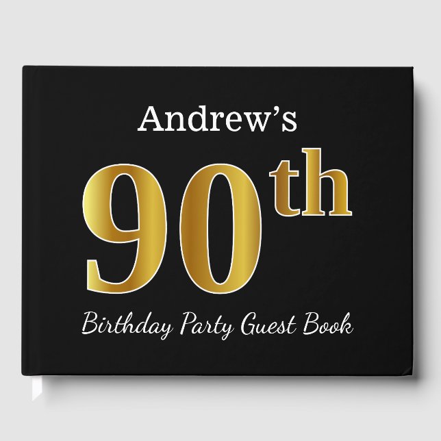 Livro De Visitas Festa de aniversário Dourada preta, falsa + nome p (Frente)