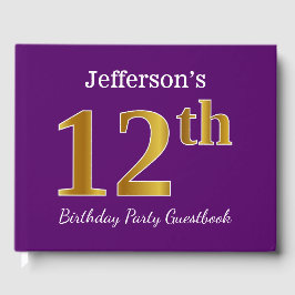 Livro De Visitas Festa de aniversário Dourada, Roxa; Nome Personali