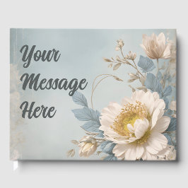 Livro De Visitas Festa de aniversário Floral Azul Elegante