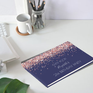 Livro De Visitas Festa de aniversário marinho azul rosa dourado po