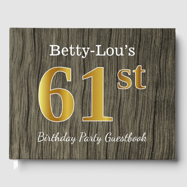 Livro De Visitas Festa de aniversário Rustic, Faux Dourado 61ruas;  (Frente)