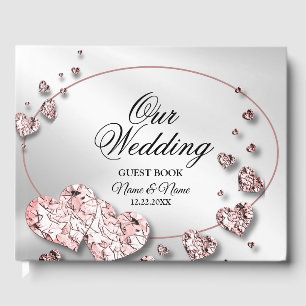 Livro De Visitas Festa de casamento Cor-de-Rosa Brilhante Corações