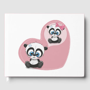 Livro De Visitas Festa de casamento de Coração Rosa do Urso Panda