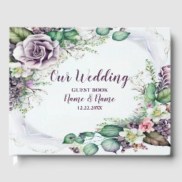 Livro De Visitas Festa de casamento Roxo Floral Verde Russo