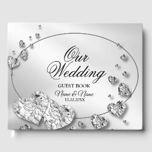 Livro De Visitas Festa de casamento Silver Hearts Cinzas Elegante