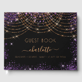 Livro De Visitas Festa de formatura preto-roxo - brilho do ouro 202