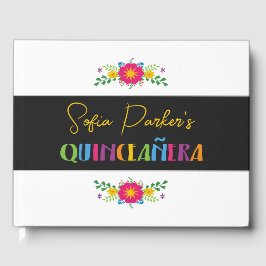 Livro De Visitas Fiesta Quinceañera floral colorida mexicana