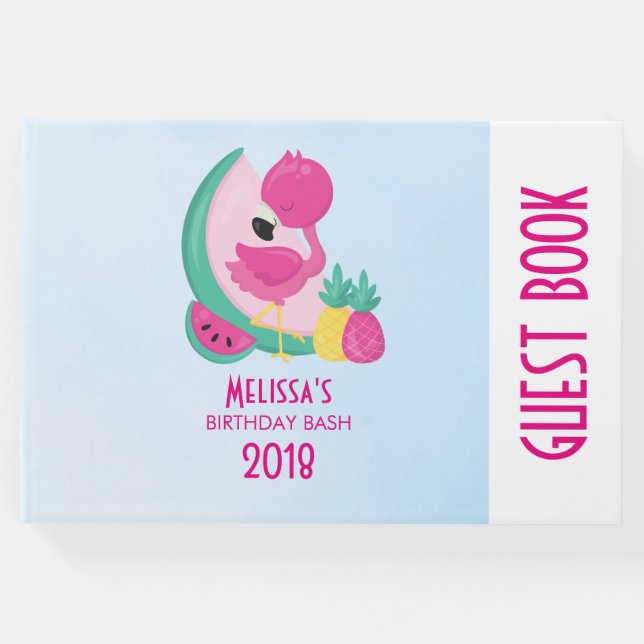 Livro De Visitas Flamingo rosa com melancia e abacaxi (Frente)