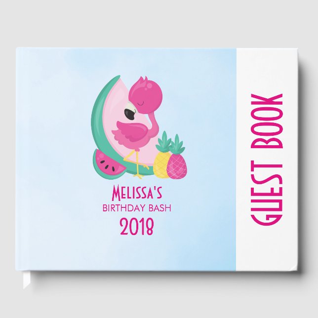 Livro De Visitas Flamingo rosa com melancia e abacaxi (Frente)