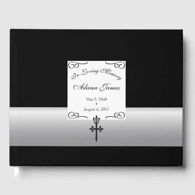 Livro De Visitas Fleur De Lis Cross Funeral Guest Book (Frente)