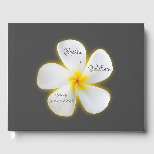 Livro De Visitas Flor Branca de Plumeria Quadrada Moderna, Casament (Frente)