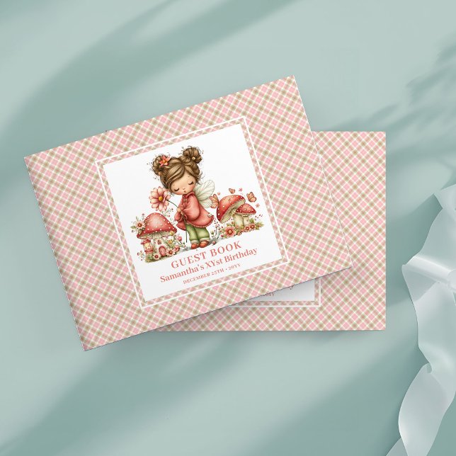 Livro de Visitas Flor de Cogumelo Rosa Fada Encant (Lovely Fairy Blush Floral Mushroom Guest Book)