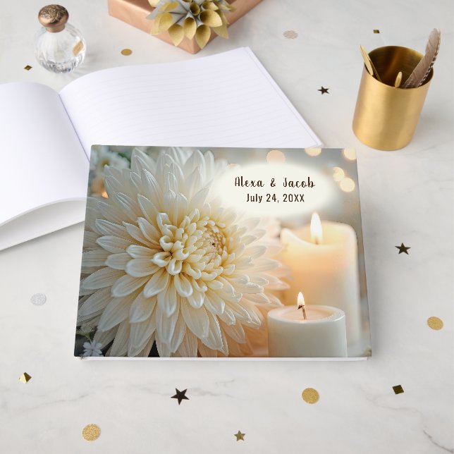 Livro De Visitas Flor de Crisântemo e Velas de Casamento (Frente aberta)