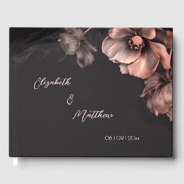 Livro De Visitas Flor Rosa Brilhante Preta | Casamento
