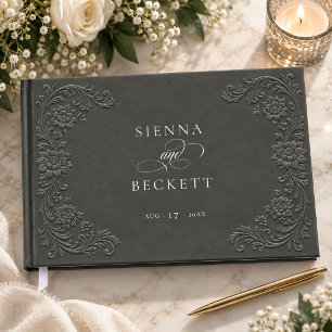 Livro De Visitas Florais Minimalistas Elegantes com Relevo em Carvã