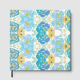 Livro De Visitas Floral Aquarela Azul e Amarelo