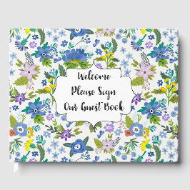 Livro De Visitas Floral Azul