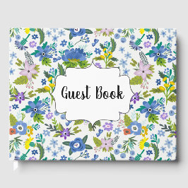 Livro De Visitas Floral Azul Vintage Rústico