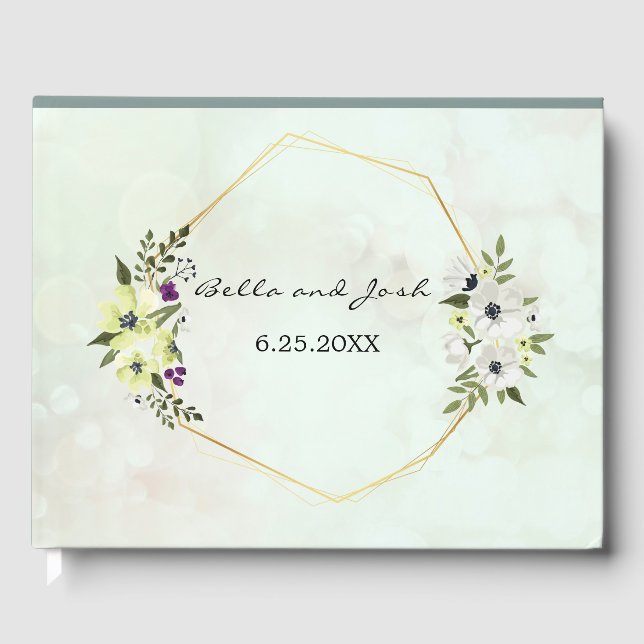 Livro De Visitas Floral Branco e Amarelo com Casamento Dourado (Frente)